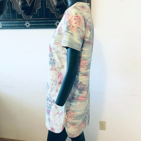 Asos 100% Leather Multicolor Floral Crew Neck Short Sleeves Mini Dress Size 8 - Picture 4 of 10